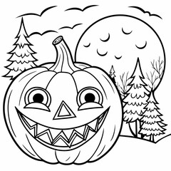 halloween pumpkin with halloween,captivating Halloween-themed line art illustration