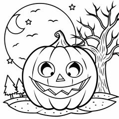 halloween pumpkin with halloween,captivating Halloween-themed line art illustration