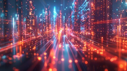 Fototapeta premium Futuristic Cityscape with Neon Lights