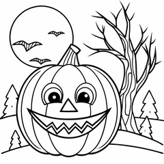 halloween pumpkin with halloween,captivating Halloween-themed line art illustration