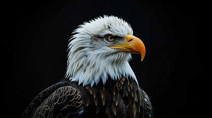 Obraz premium Portrait of an eagle against a black background, in high resolution photography, with insanely detailed style