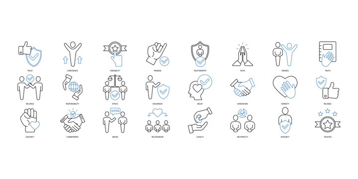 Trust icons set. Set of editable stroke icons.Set of Trust