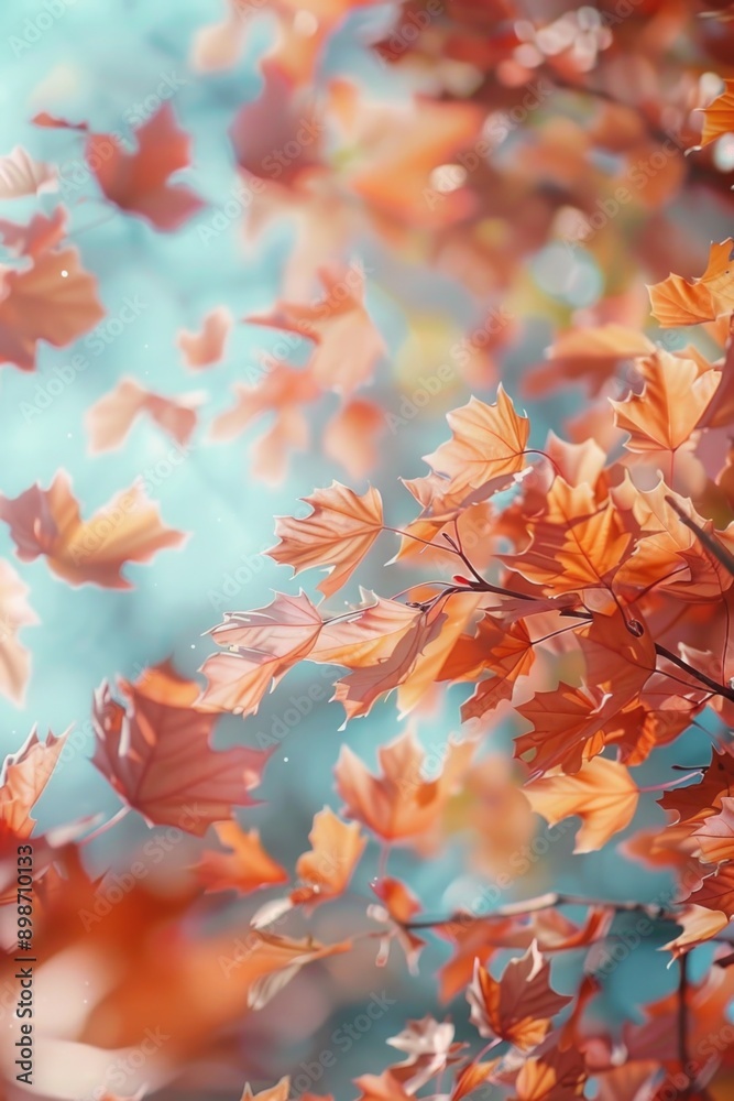 Poster A detailed view of a cluster of leaves on a tree branch, with intricate details and textures