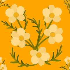 Vector - orchid flowers with leaves seamless pattern.