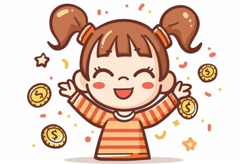 Cheerful girl with pigtails surrounded by confetti symbolizing happiness celebration and childhood perfect for festive and childrens themes