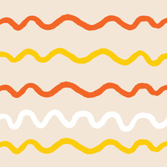 Naive squiggle pattern with bright green, yellow, pink and blue wavy lines on a light background. Creative abstract squiggle style drawing background