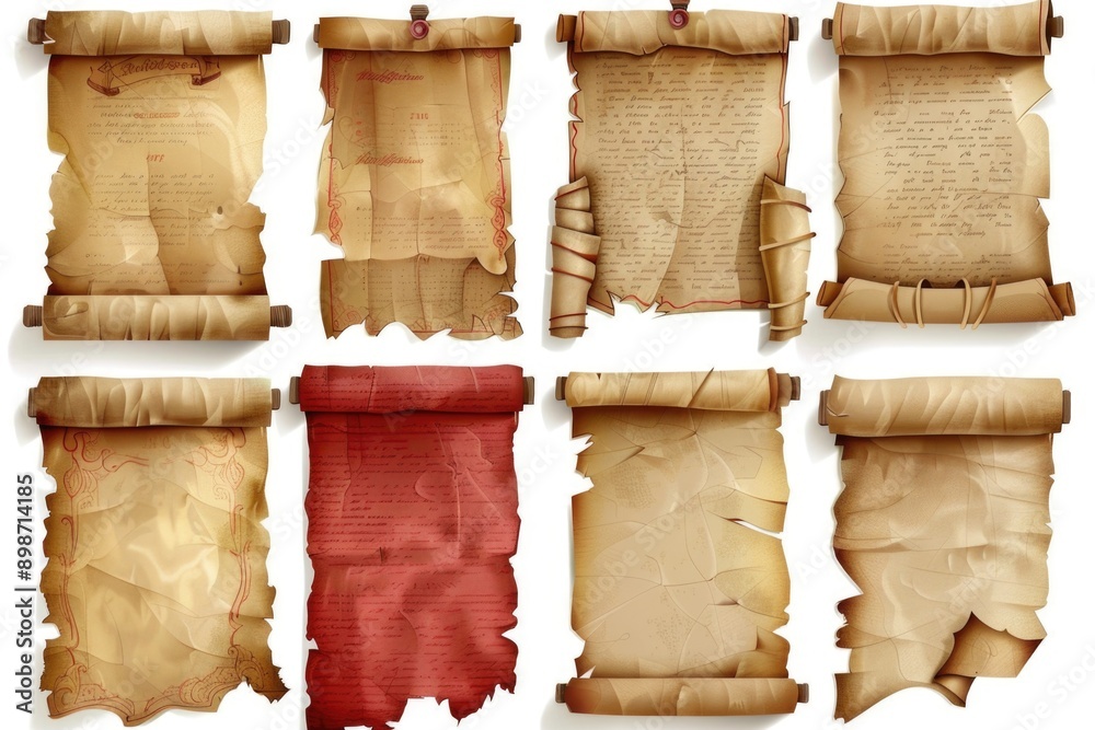 Poster A collection of ancient parchments with frayed borders