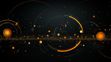 Obraz premium Yellow Dots Balls Spheres on Black Background, Minimalist Geometric, Abstract Image, Texture, Pattern Background, Wallpaper, Cover and Screen of Smartphone, Cell Phone, Computer, Laptop, 9:16 and 16:9