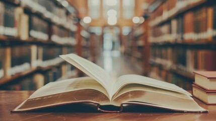 Fototapeta premium Selective focus on open book page with copy space conveying education concept