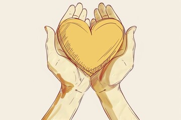 Hands holding a golden heart symbolizing love care and generosity perfect for romantic charity and health themes