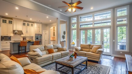 Ceiling fan interior of the living room in a family home