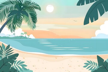 Obraz premium Tropical Beach Sunset Landscape Illustration