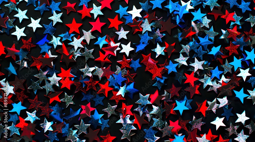 Canvas Prints Red and blue stars scattered over black background for USA celebrations like 4th of July, Memorial Day, Veteran's Day, or other patriotic US American holidays.