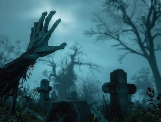 Fototapeta premium Ghoulish Hand in Gloomy Graveyard
