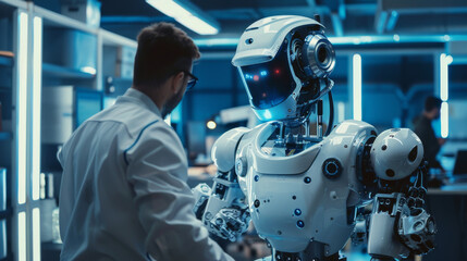 Fototapeta premium Engineers working on cutting-edge robotics in an advanced lab