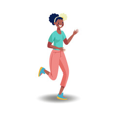 A beautiful girl runs in delight. A simple vector illustration of a cartoon-style man on a white background.