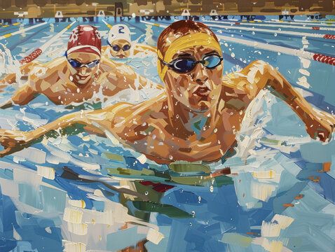 Swimmer in Butterfly Stroke Watercolor Painting
