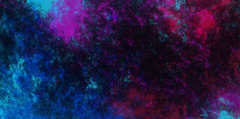 Star field background Aquamarine and pink dark red pink, blue and purple nebula universe. Cosmic neon light blue watercolor background aquarelle deep black Paper textured. Fantastic outer view space