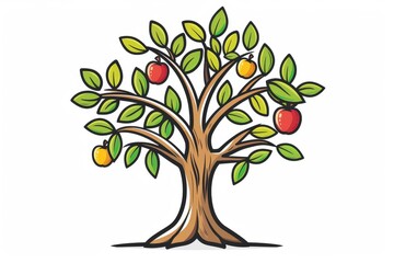 Fototapeta premium Cartoon tree with colorful fruits and a simple background symbolizing growth nature and simplicity perfect for environmental and lifestyle themes