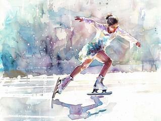 Watercolor Figure Skater in Motion