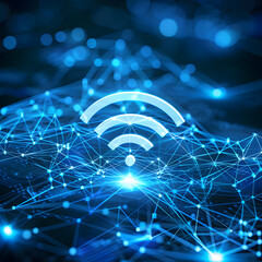 Wireless network and connection abstract data background with wifi symbol