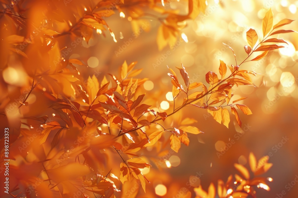 Poster a tree's leaves illuminated by sunlight from above, highlighting their texture and shape