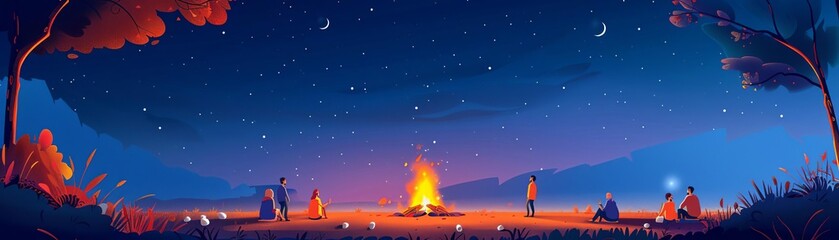 Flat design of a happy Halloween bonfire night