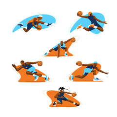Ultimate Hoops: Basketball Illustrations Set. A Flat Vector Illustration of Streetball Players in Action