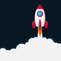 Rocket launch flat vector illustration design isolated on a dark sky