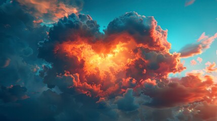 A heart-shaped cloud formation with vivid colors and textures, romantic, vibrant, and dreamy.