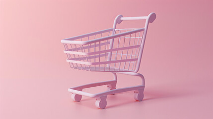 Elegant 3D depiction of a shopping cart logo with minimalist design elements, presented on a plain, soft-toned background 