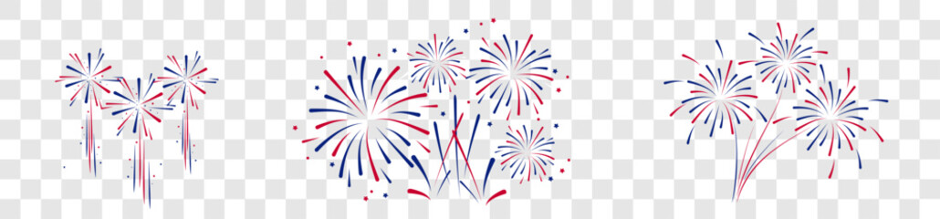 Fireworks Fourth of July.Set of fireworks with a red and blue stars and sparks . United states of america independence day fireworks. Red, blue fireworks for 4th of July ,Labor Day or Memorial day.