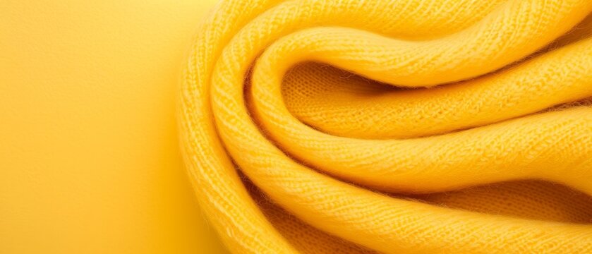  A yellow knitted fabric, with a circular design at its center, against a yellow backdrop ..Or, for a more concise version:..