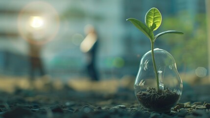 A Sprout Growing Inside a Lightbulb on a Pebble Ground