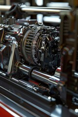 A close-up shot of a machine in a factory setting, suitable for use in industrial or technical contexts
