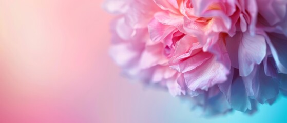 Obraz premium Close-up of a pink flower against a blue and pink backdrop Blurred center reveals the flower's essence