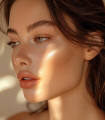 Stylish model with a makeup product. Generative AI