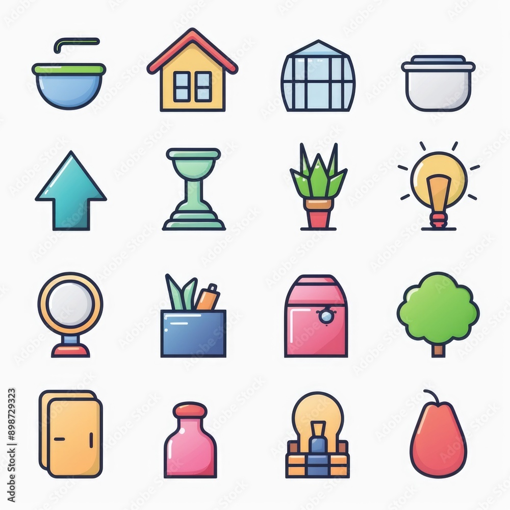 Poster A collection of colorful icons on a clean white surface, perfect for highlighting various ideas or themes