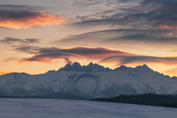 Winter views of the Tatra peaks seen from the Polish  side. The Tatra National Park in its winter attire makes an incredible impression.