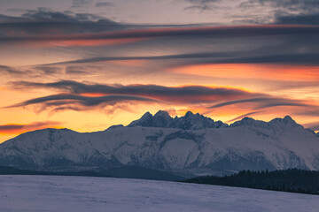 Winter views of the Tatra peaks seen from the Polish  side. The Tatra National Park in its winter attire makes an incredible impression.