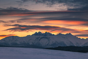 Winter views of the Tatra peaks seen from the Polish  side. The Tatra National Park in its winter attire makes an incredible impression.