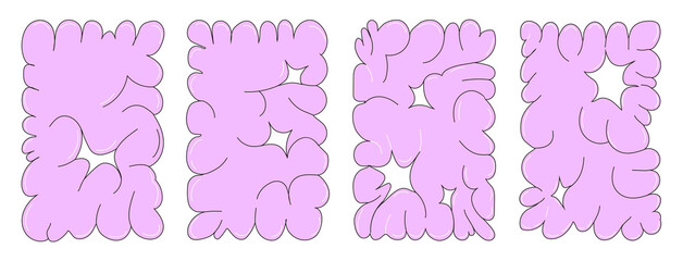 Sticker pack of abstract bubble shapes in trendy retro Y2K style. Funky balloon organic elements, fluid icon. Graffiti, crazy schapes vector illustration isolated on white background.