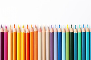 Wave of colorful wooden pencils isolated on white background. Generative AI