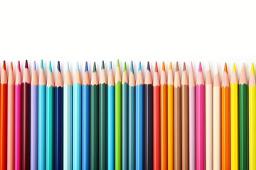 Wave of colorful wooden pencils isolated on white background. Generative AI