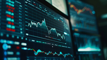 Fototapeta premium A close-up of a computer screen displaying real-time stock market data and investment portfolio summaries 