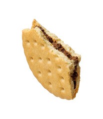 Piece of tasty sandwich cookie isolated on white