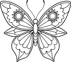 butterfly coloring page kids friendly simple line art cute flying insects with geometric flower mandala design pattern minimal clipart art KDP coloring interior