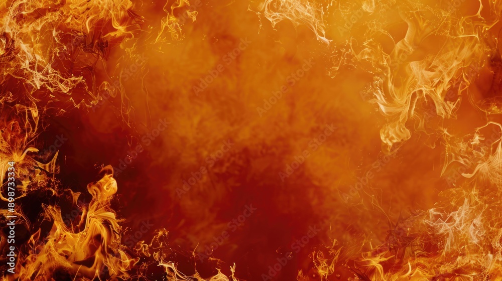 Poster A close-up shot of a fiery flame with intense heat and light, ideal for use in concepts related to warmth, passion, energy or power
