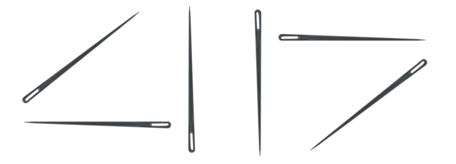 Silver sewing needle. On isolated transparent background.