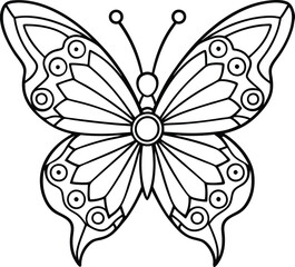 butterfly coloring page kids friendly simple line art cute flying insects with geometric flower mandala design pattern minimal clipart art KDP coloring interior